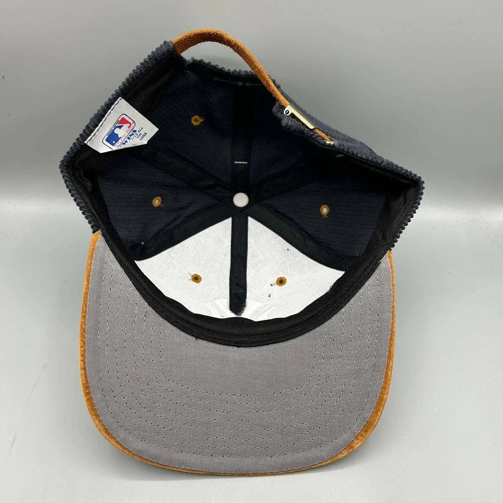 Vintage New York Yankees Hat Men Suede Corduroy Twins Enterprise Strap Back New